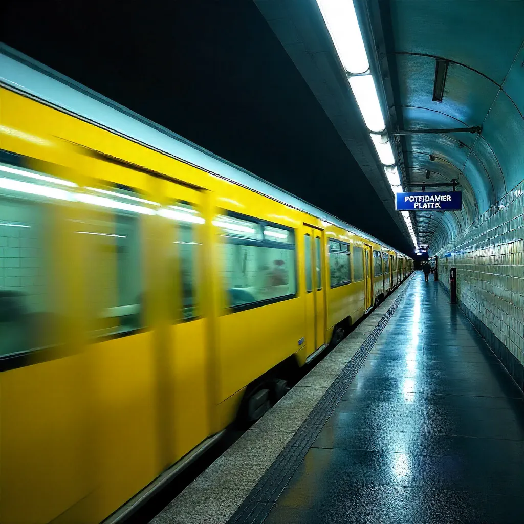 Blurred Yellow U-Bahn Train at Potsdamer Platz