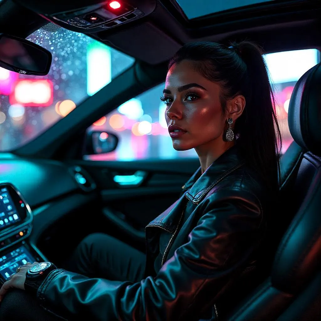 Neon Cyberpunk Car Ride with a Middle Eastern Woman