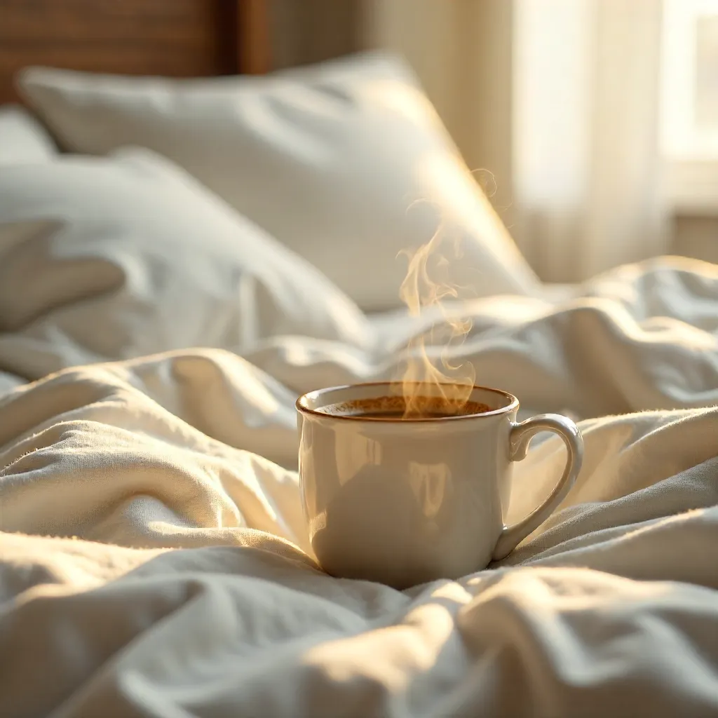 Cozy Coffee on a White Bed
