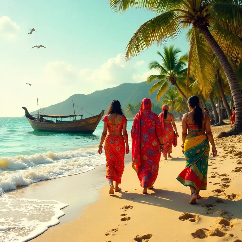 Colorful Coastal Walk with Traditional Boat