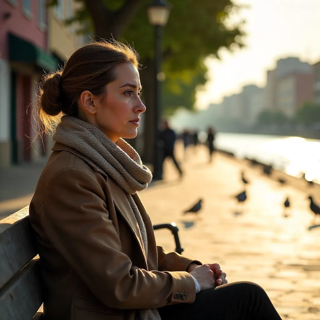 Thoughtful Woman in Sunlit Rosario Park