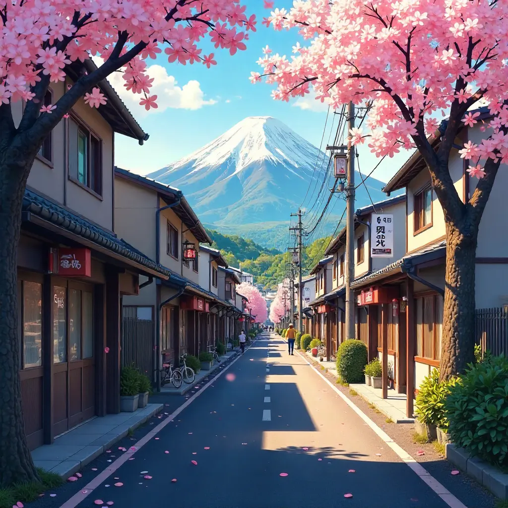 Peaceful Fujinomiya Street with Mount Fuji in the Background