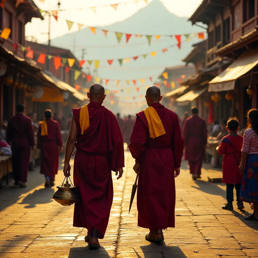 Two Monks at a Vibrant Pokhara Festival