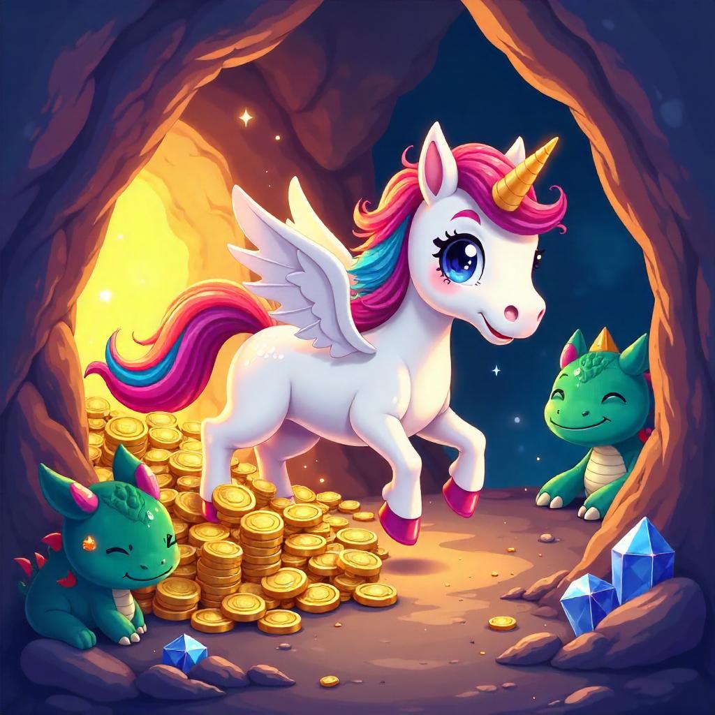Playful Pegasus in a Dragon's Glittering Lair