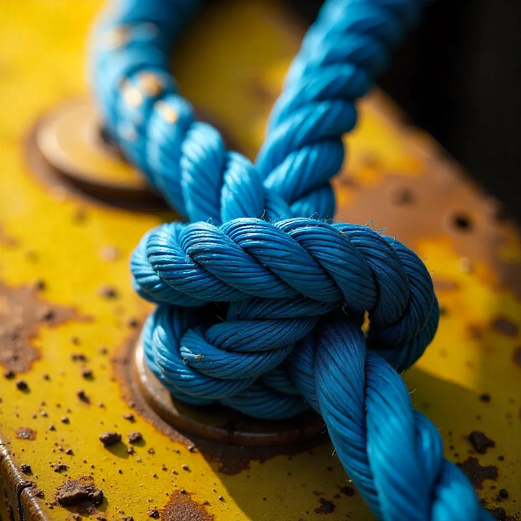 Close-Up: Blue Rope on Rusty Yellow Metal