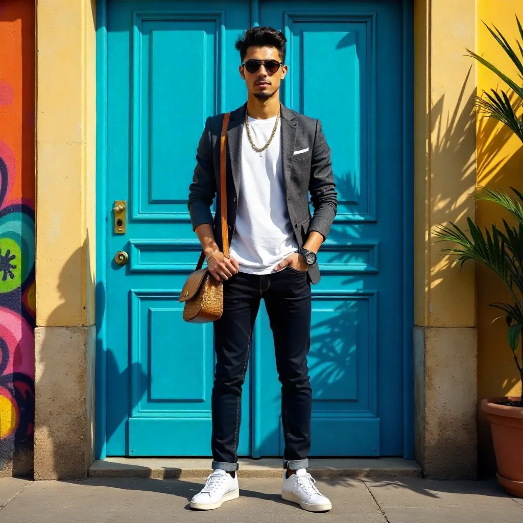 Urban Colombian Style by a Vibrant Blue Door