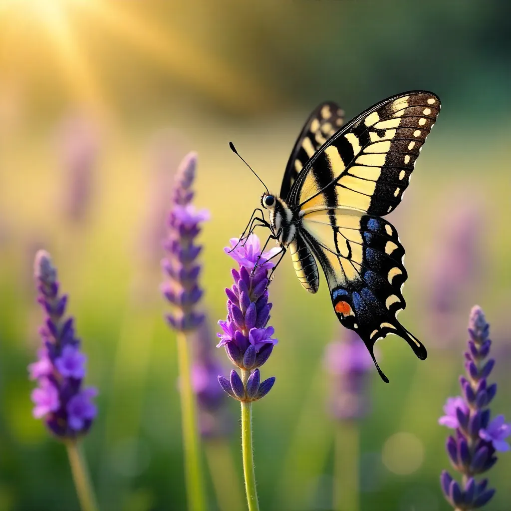 Elegant Swallowtail on Lavender in Sunlit Meadow