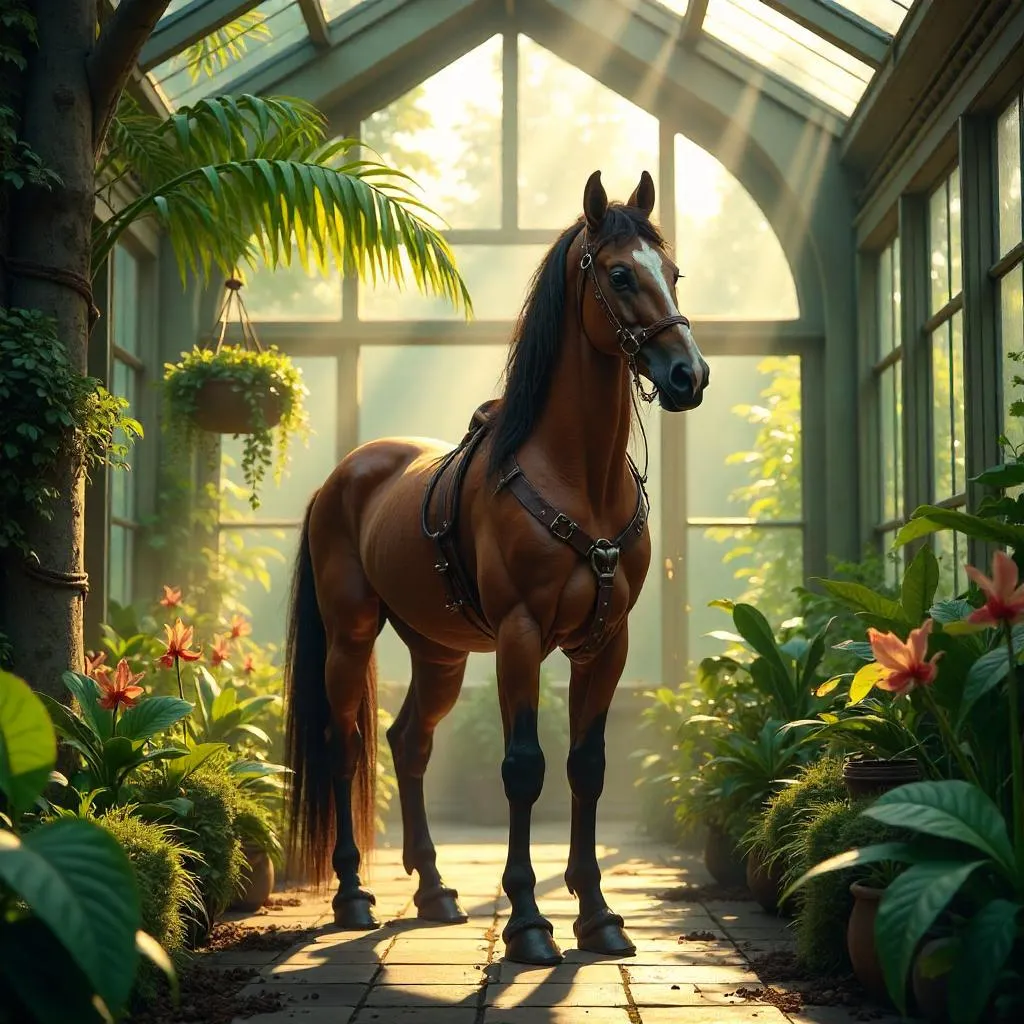 Photoreal Centaur in a Lush Greenhouse