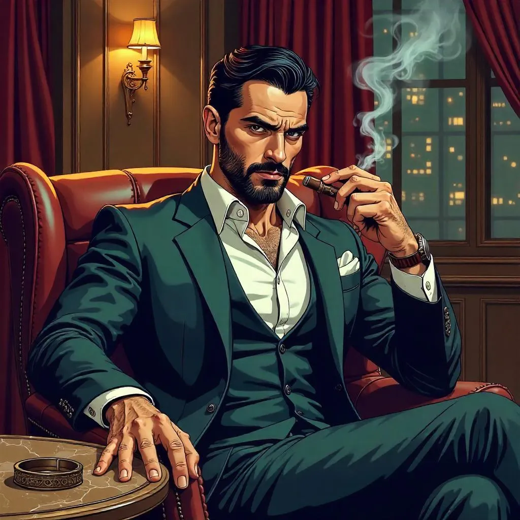 Cigar Lounge Noir: Handsome Middle Eastern Hero