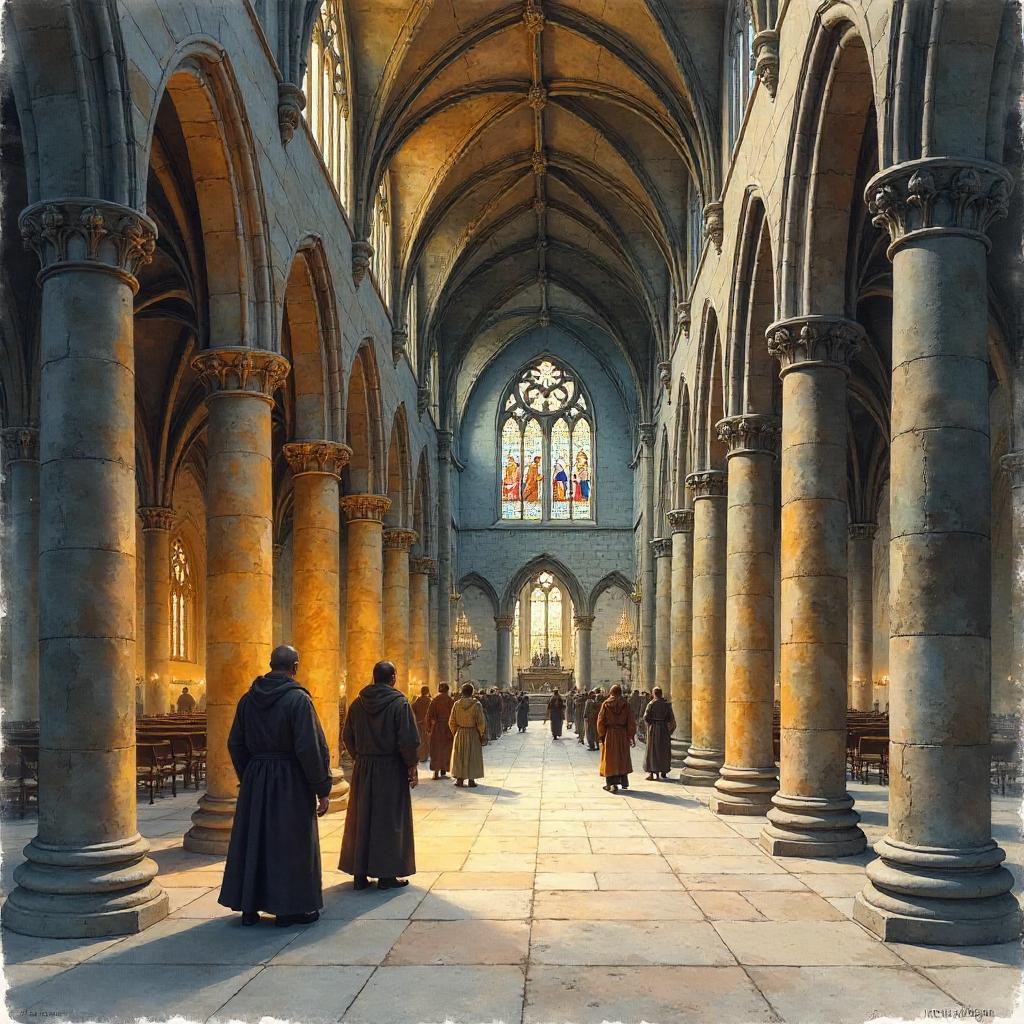 Watercolor Cathedral in Medieval Times