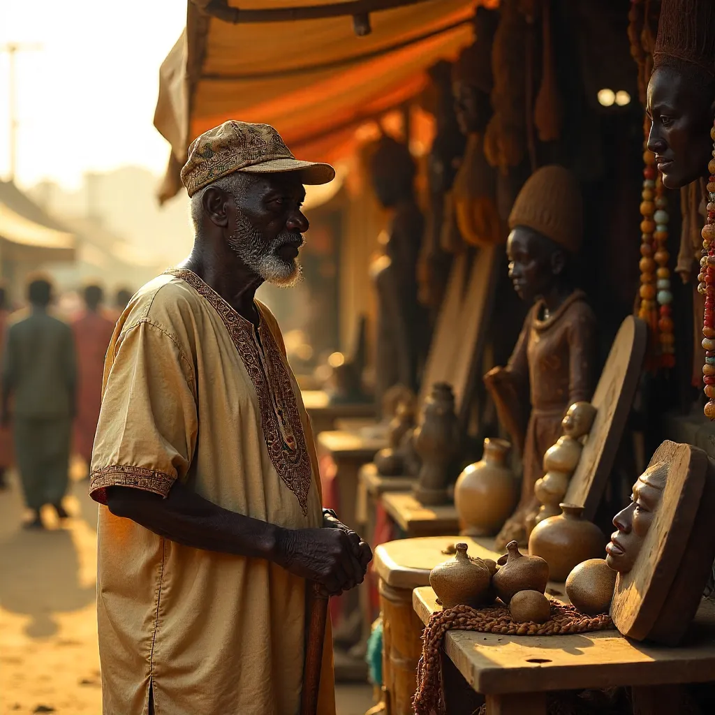 Golden Hour at a Nigerian Market of Traditional Crafts