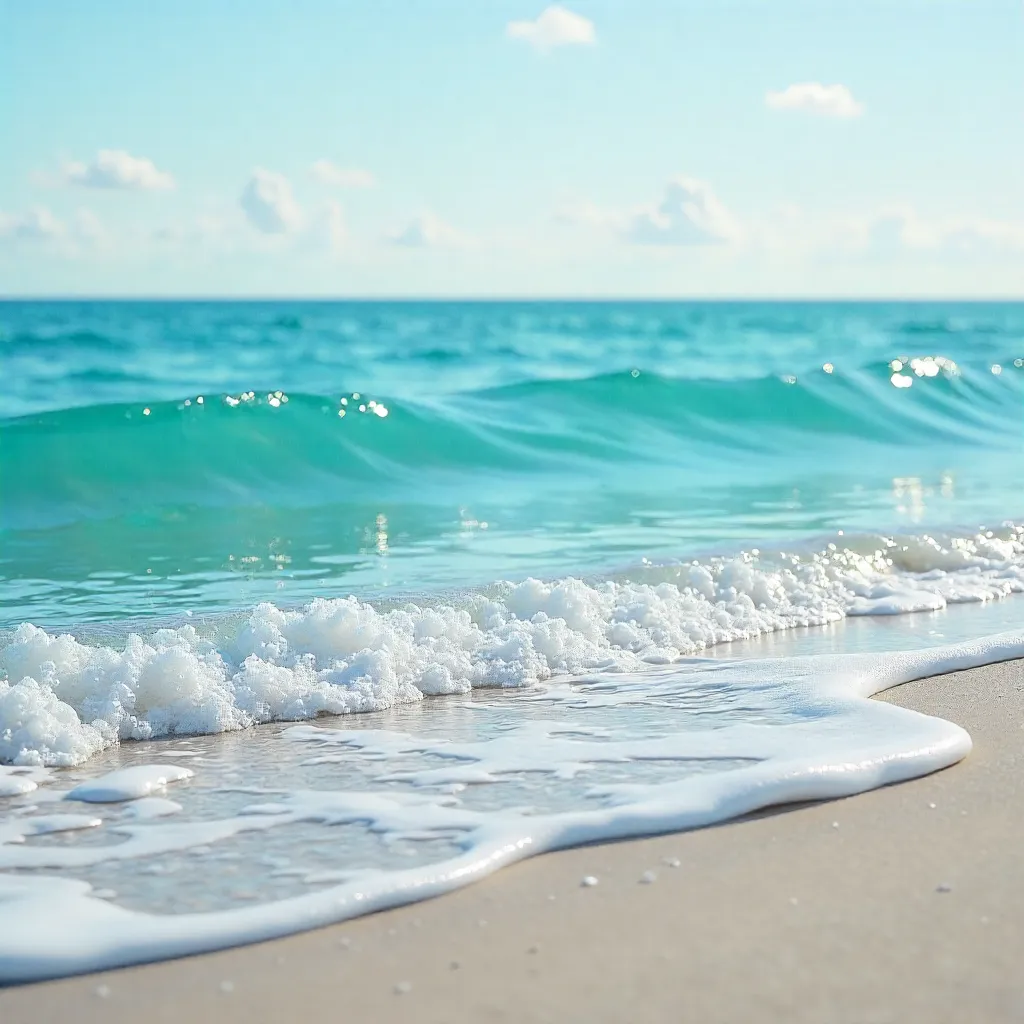 Tranquil Aqua Blue Sea with Gentle Waves and Foam