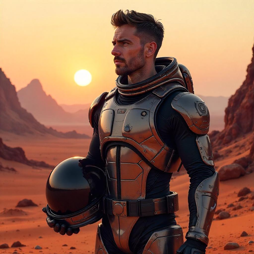 Handsome Man on Mars in Digital Concept Art
