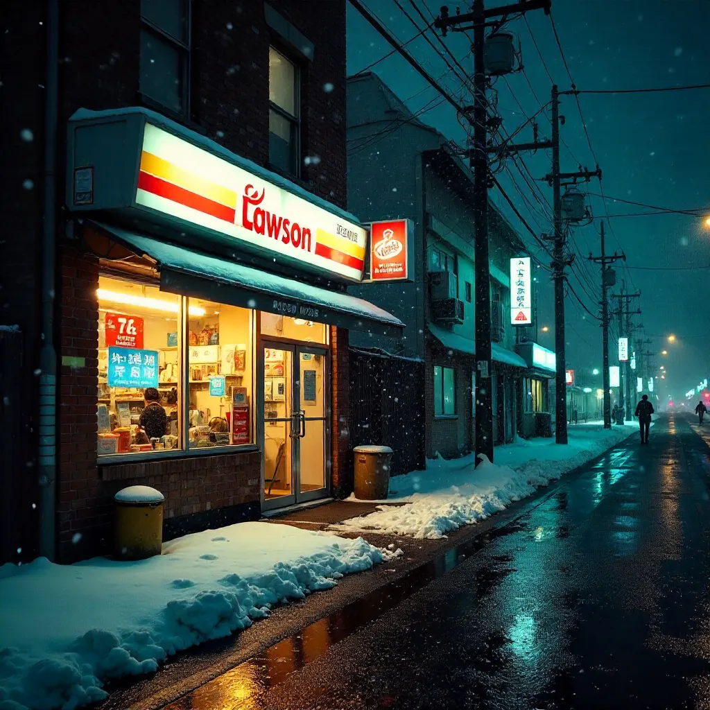 Serene Winter Night at Eiheiji Lawson Store