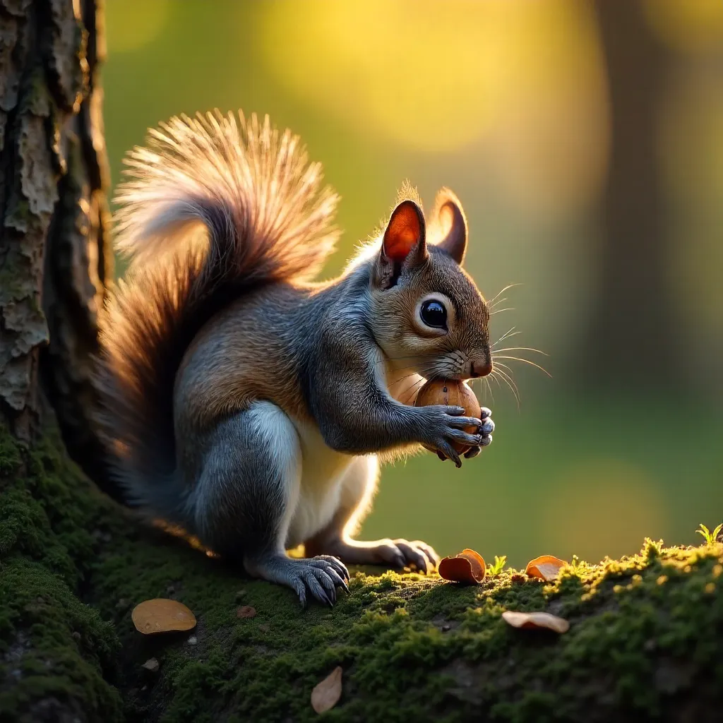 Cute Squirrel Dining Amid Tree Backdrop