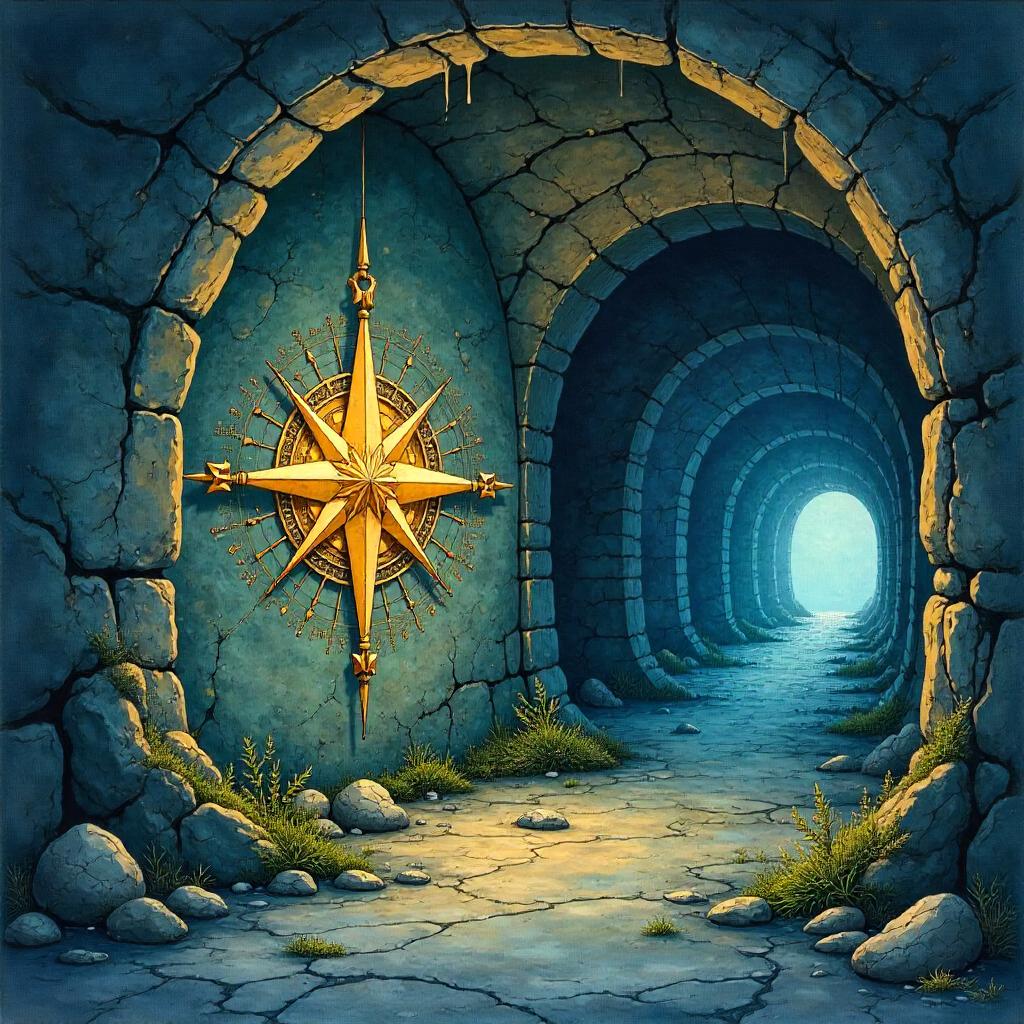 Celestial Compass in Underground Watercolor Tunnels