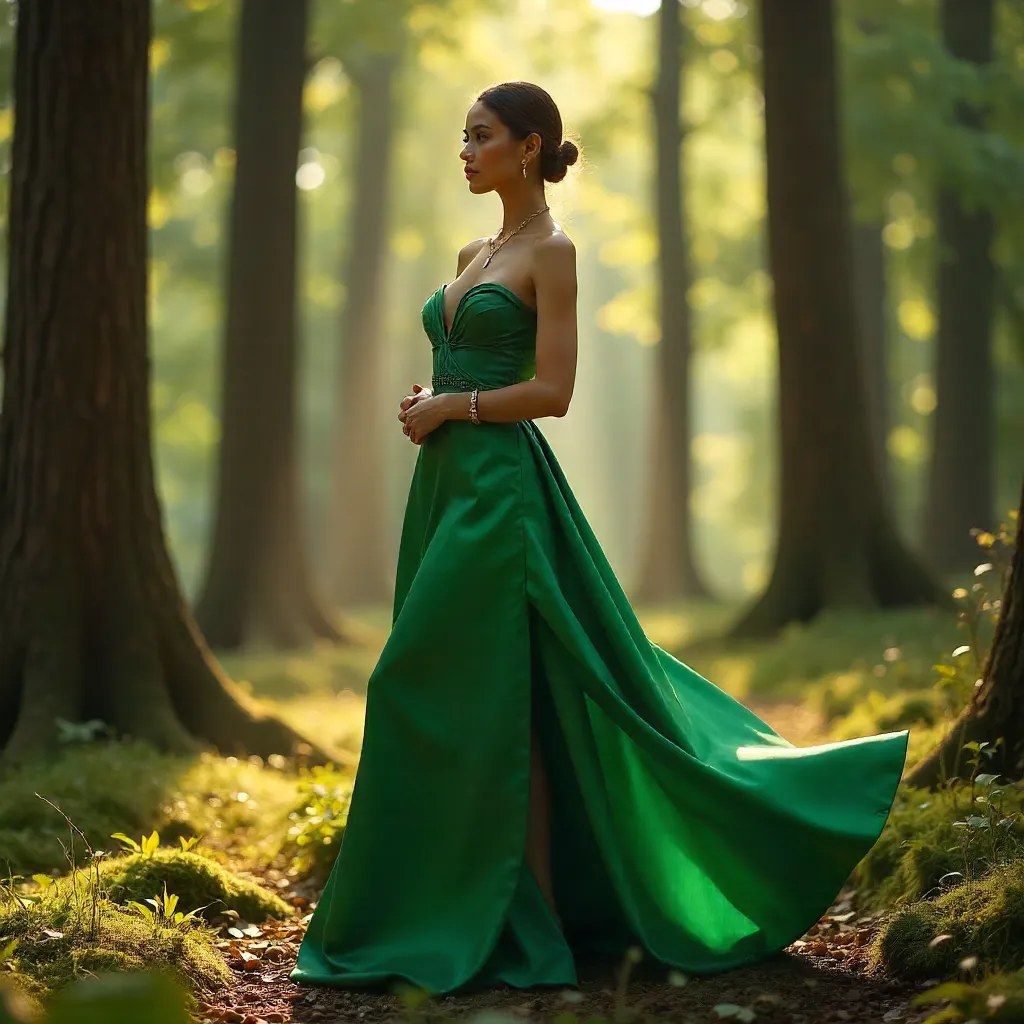 Couture Pose: Model in a Forest of Tall Trees