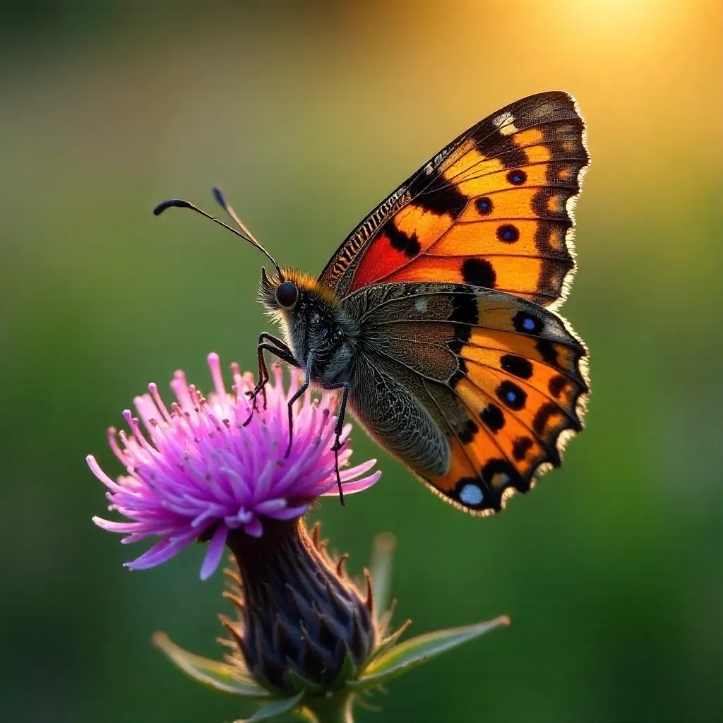 Painted Lady on Thistle: Vivid Wing Patterns