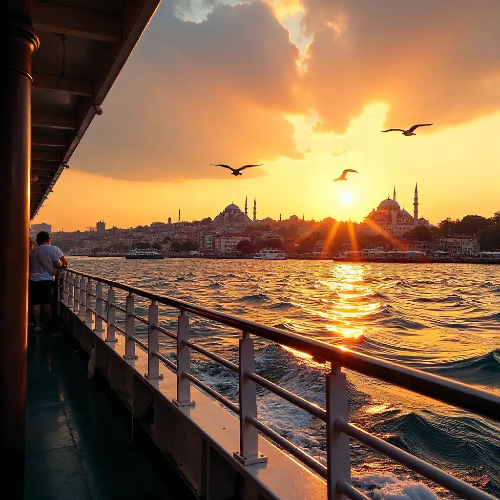 Bosphorus Sunset: Istanbul Skyline from a Ferry