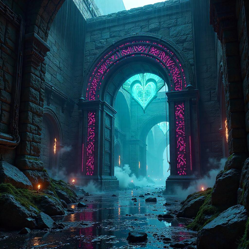 Neon Gate in the Cyberpunk Dungeon