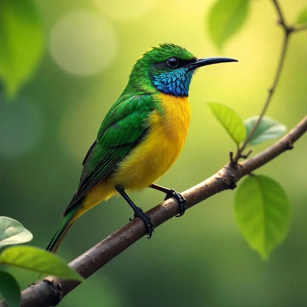 Vibrant Sunbird on a Branch with Soft Backdrop
