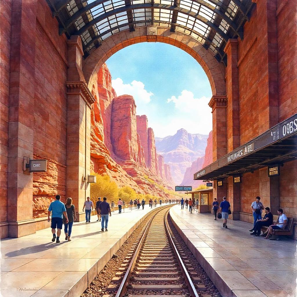 Watercolor Canyon in a Busy Train Station