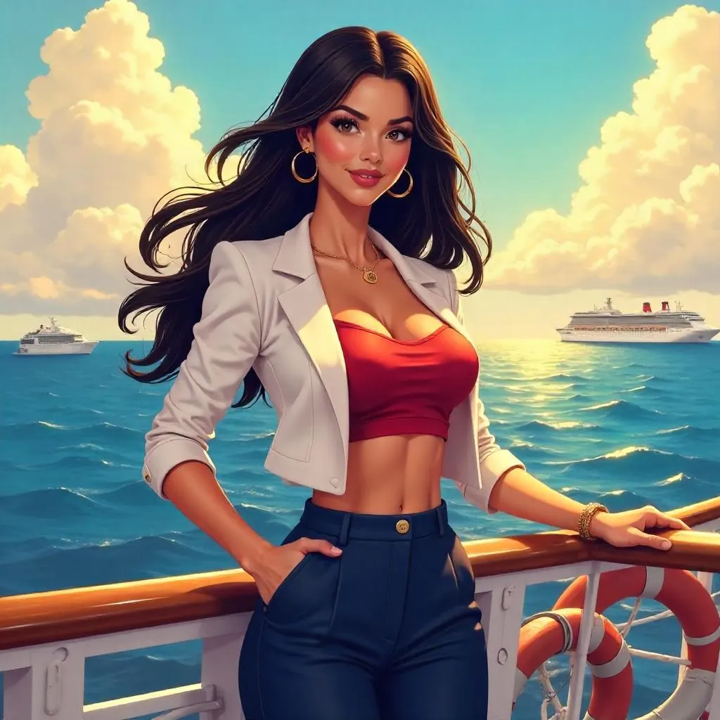 Confident Latina on a Cruise: Anime Style