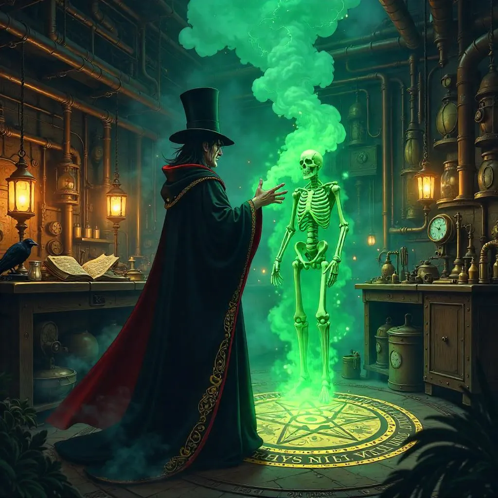 Anime Necromancer in a Steampunk Workshop