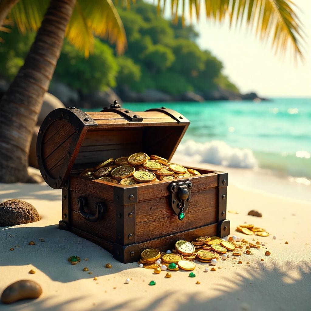 Photoreal Treasure Chest on a Tropical Island Beach