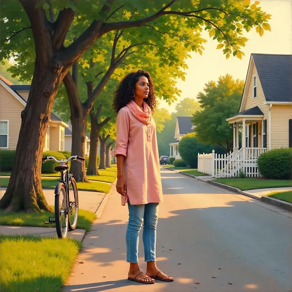 Oil Portrait of a Young Indian Woman in Suburban Quiet