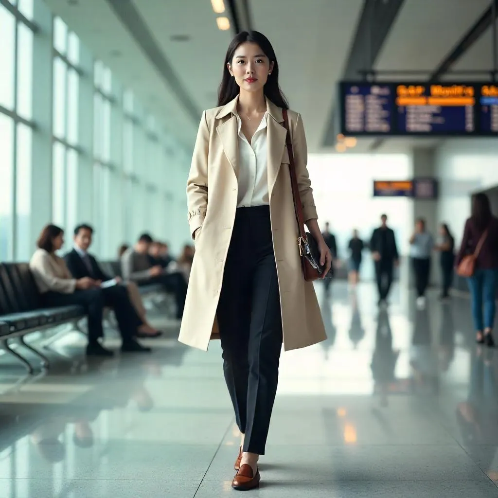 Photorealistic Asian Woman in Airport Terminal