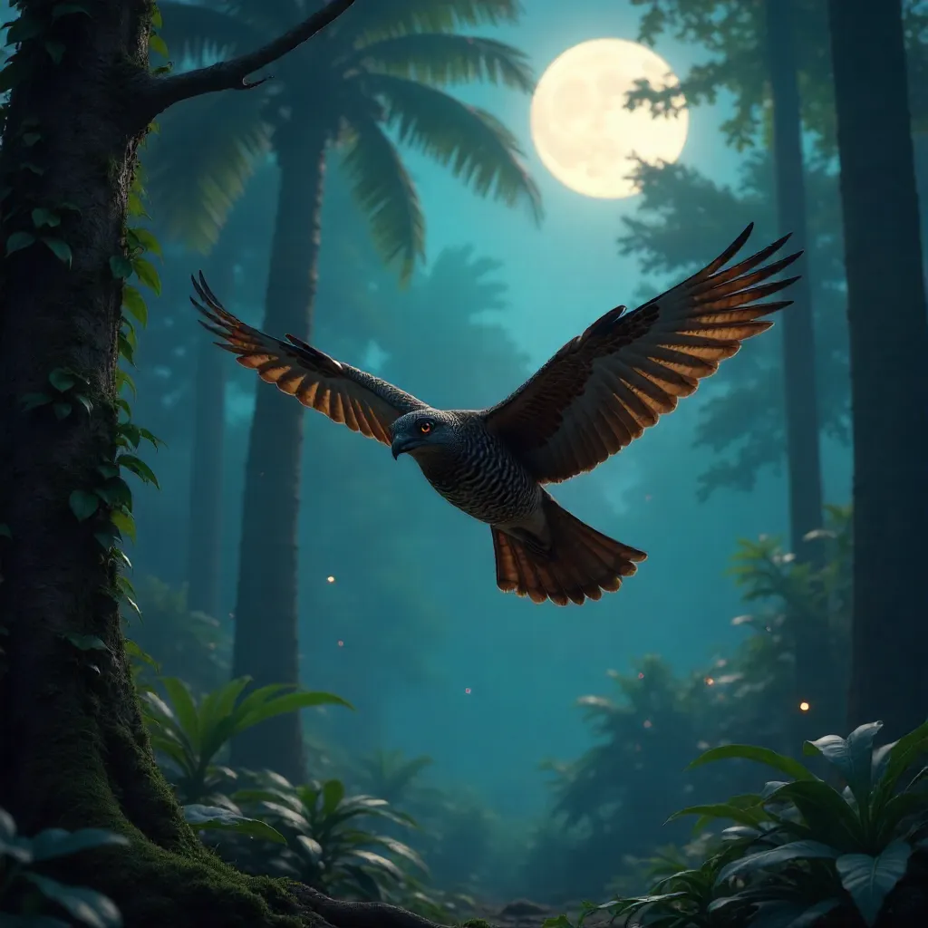 Soaring Indian Nightjar in Twilight Forest