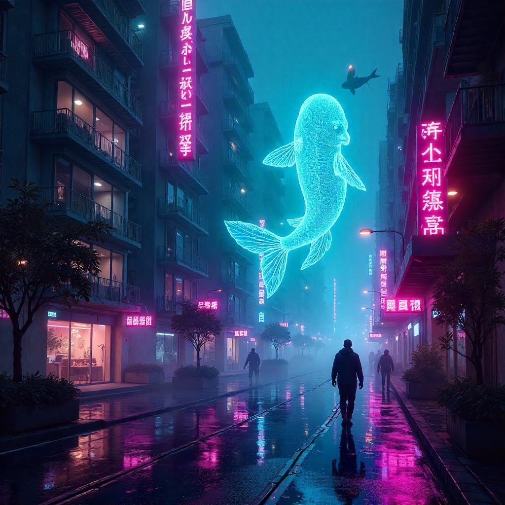 Hologram in a Neon Dream Cyberpunk World
