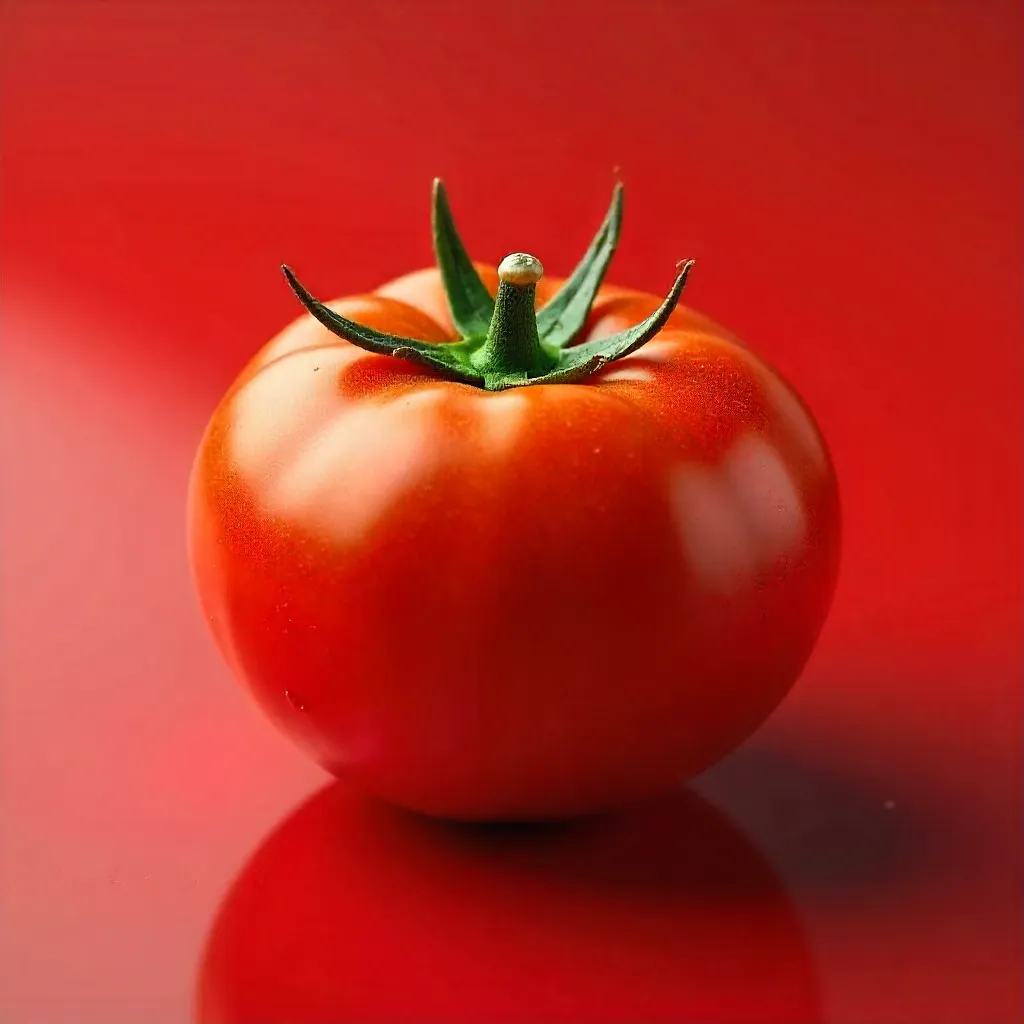 Ripe Tomato on a Vibrant Red Surface
