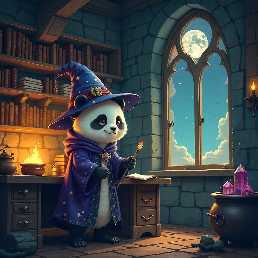 Panda Wizard in the Enchanted Tower