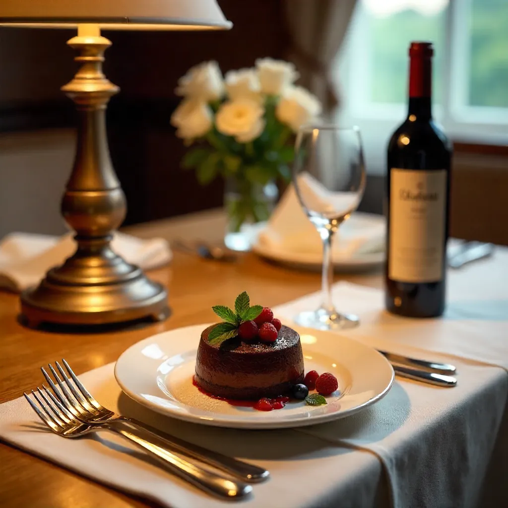 Elegant Evening Dessert under Soft Lamplight