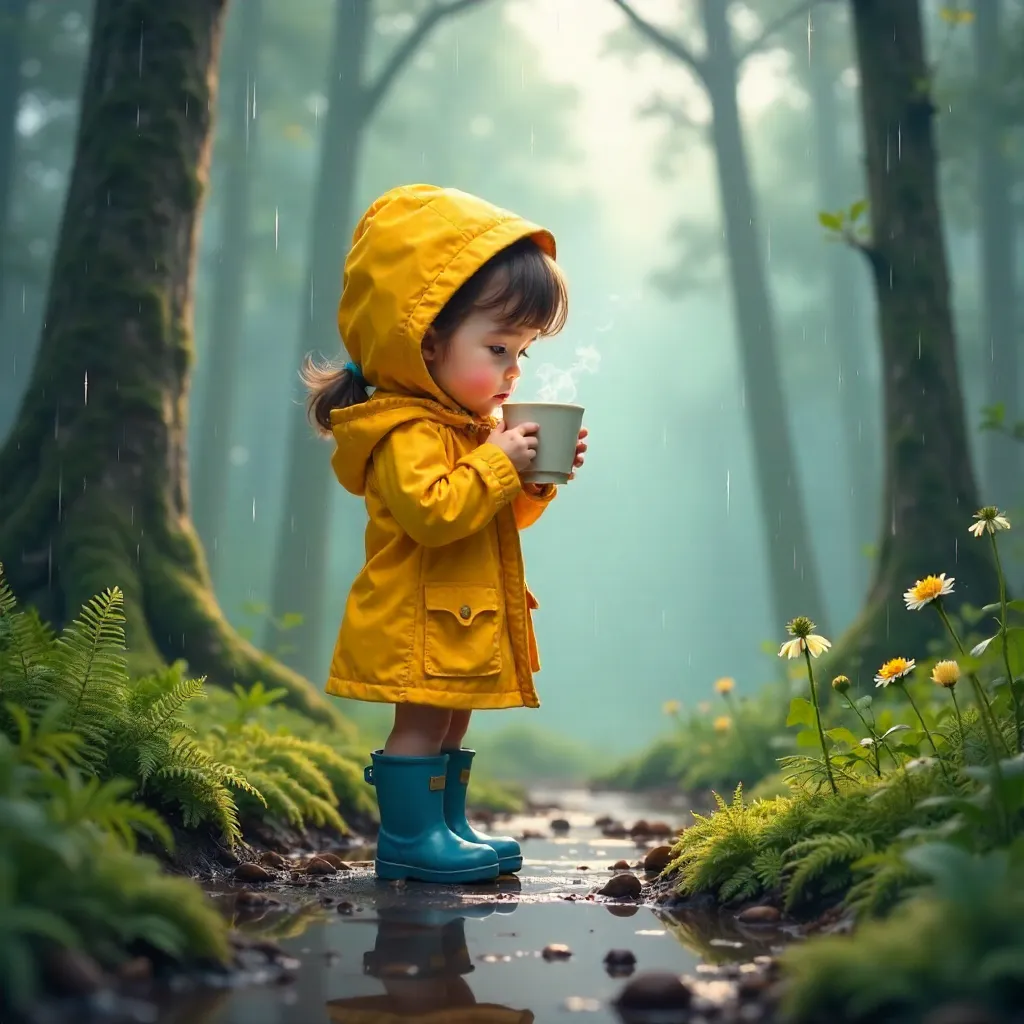 Rainy Forest Comfort in a Yellow Raincoat