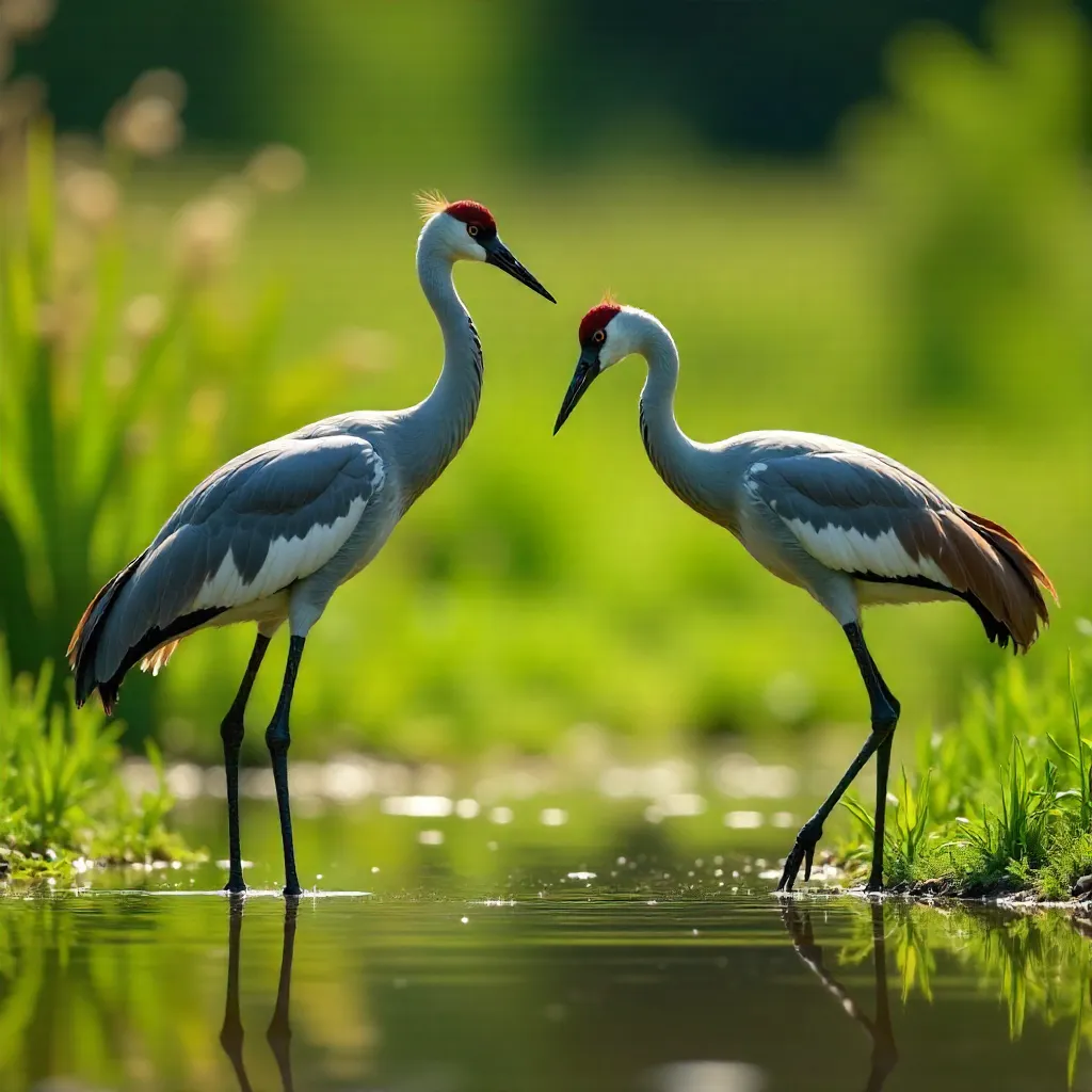 Verdant Grace: Elegant Sandhill Cranes