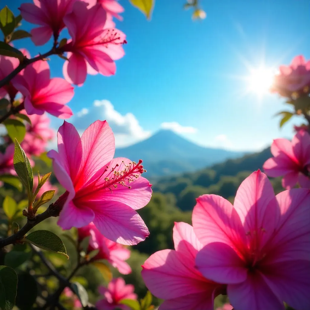 Low-Angle Pink Blossoms Over East Java Sky