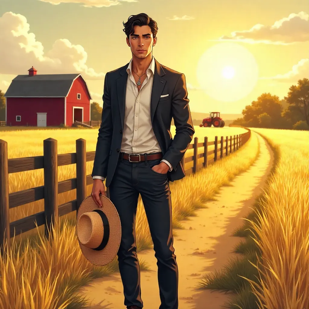 Elegant Latino Man on a Rustic Farm - Anime Style