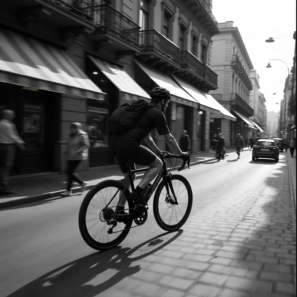 Monochrome Blur: Cyclist in Buenos Aires