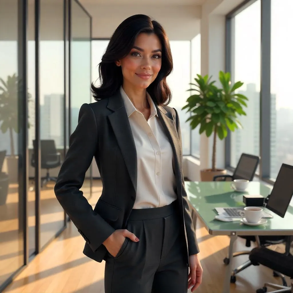 Confident Latina Leader in a Modern Office (3D Render)