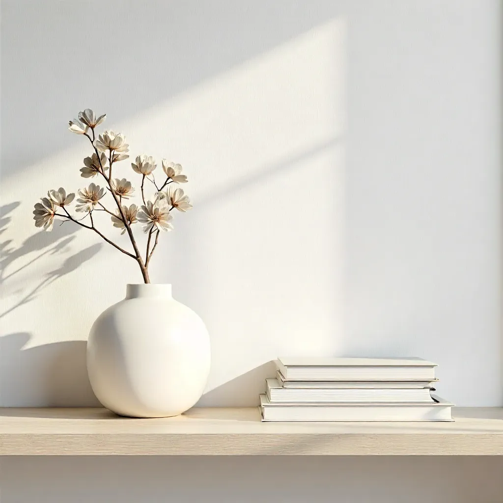 Minimalist Shelf: Ceramic Vase with Books