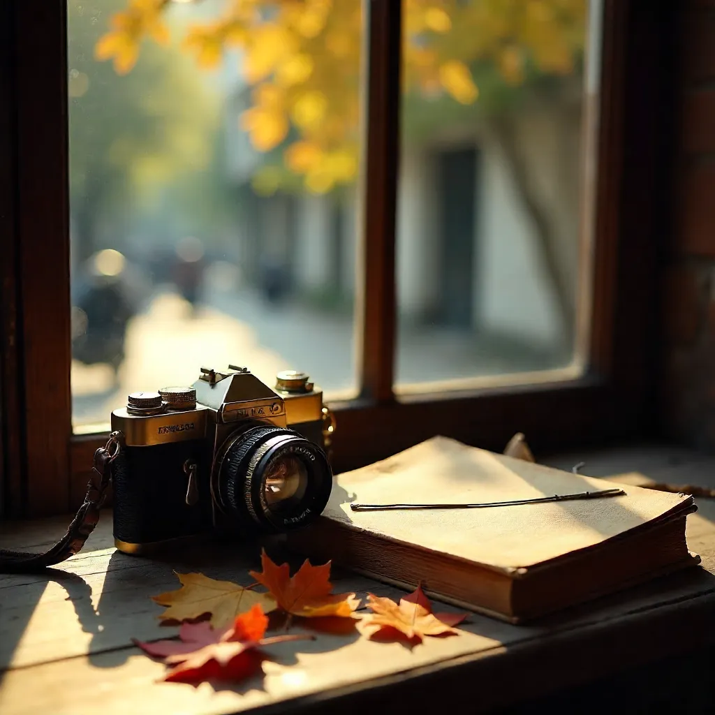Autumn Light over Hanoi: Vintage Camera & Book