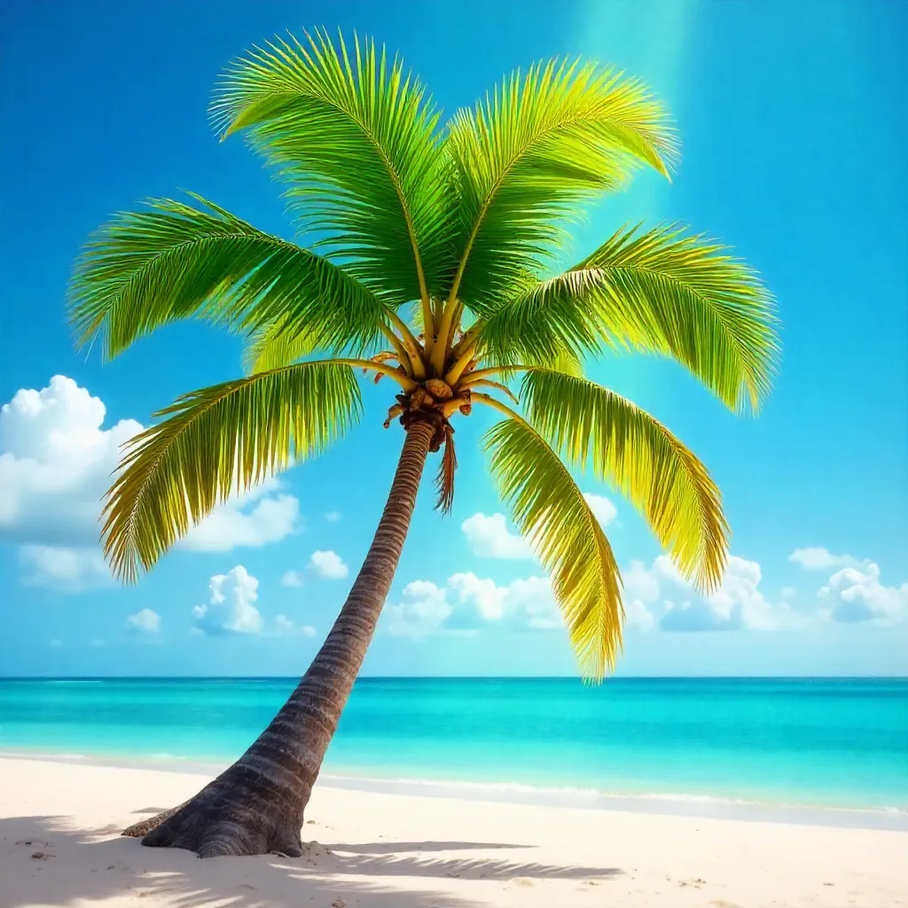 Vibrant Palm Tree Under a Clear Tropical Sky