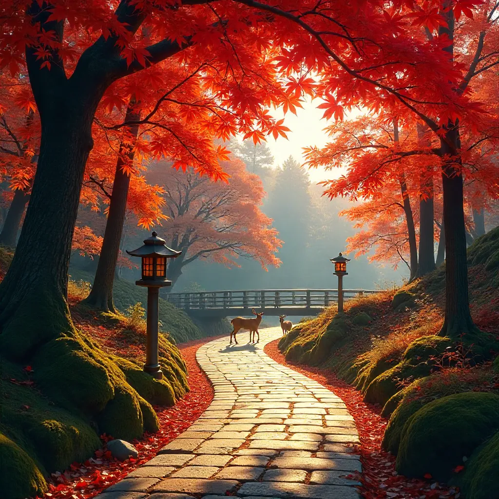 Autumn Light on a Serene Nara Park Pathway