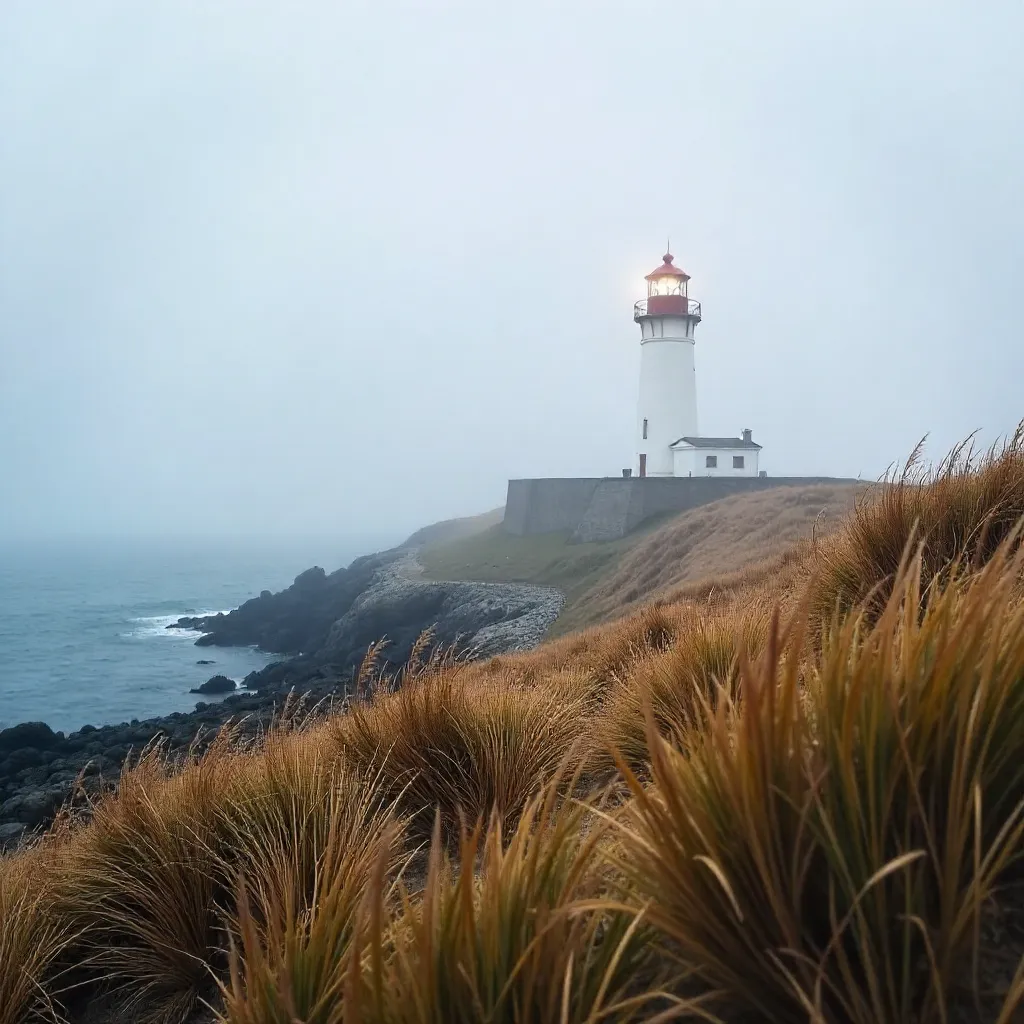 Vertical Barra Lighthouse in Fog at Aveiro