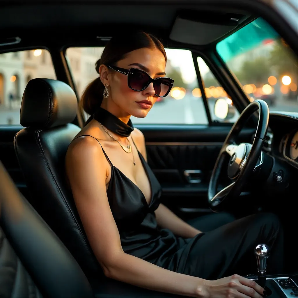 Chic Woman in Luxury Car Exuding Elegance