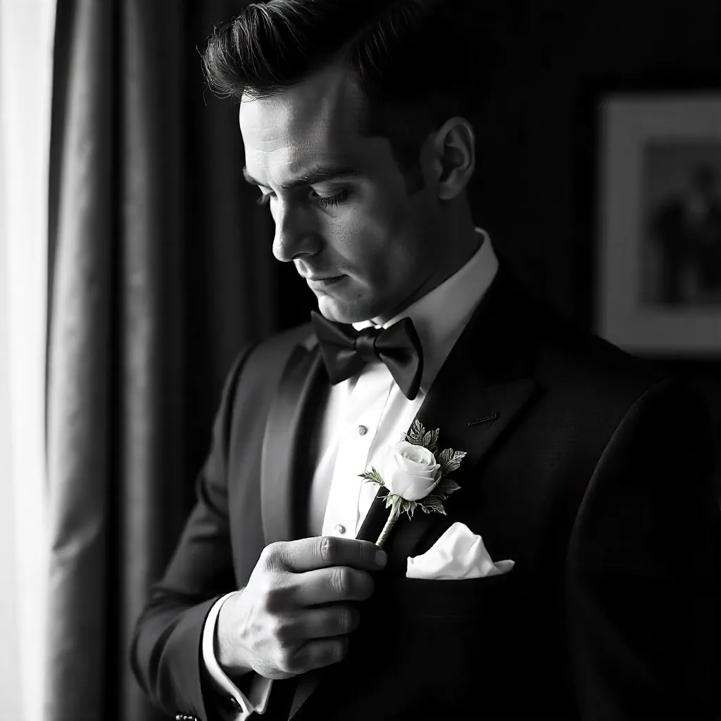 Timeless Black and White Groom Portrait