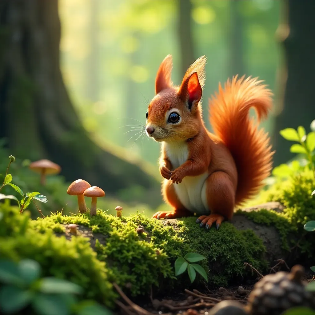 Curious Red Squirrel in Mossy Forest